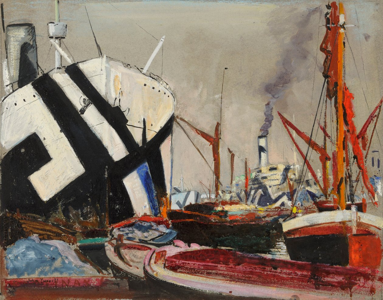 London Docks, slutningen af det 19. til midten af det 20. århundrede (oliemaleri) af John Everett