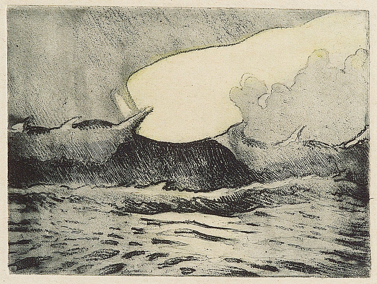 Havbillede - meget groft gråt hav 2, 20. århundrede (farvelagt radering) af John Everett
