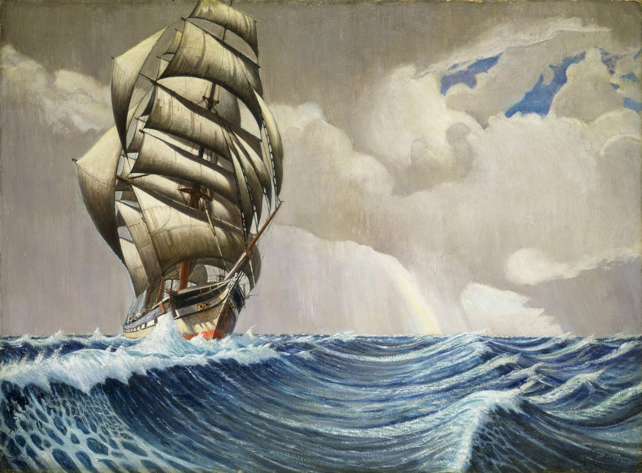 Skibet "Iquique", på rejse mellem London (England) og Sydney (Australien), mellem december og april 1899, ca. 1930 (olie på papir) af John Everett