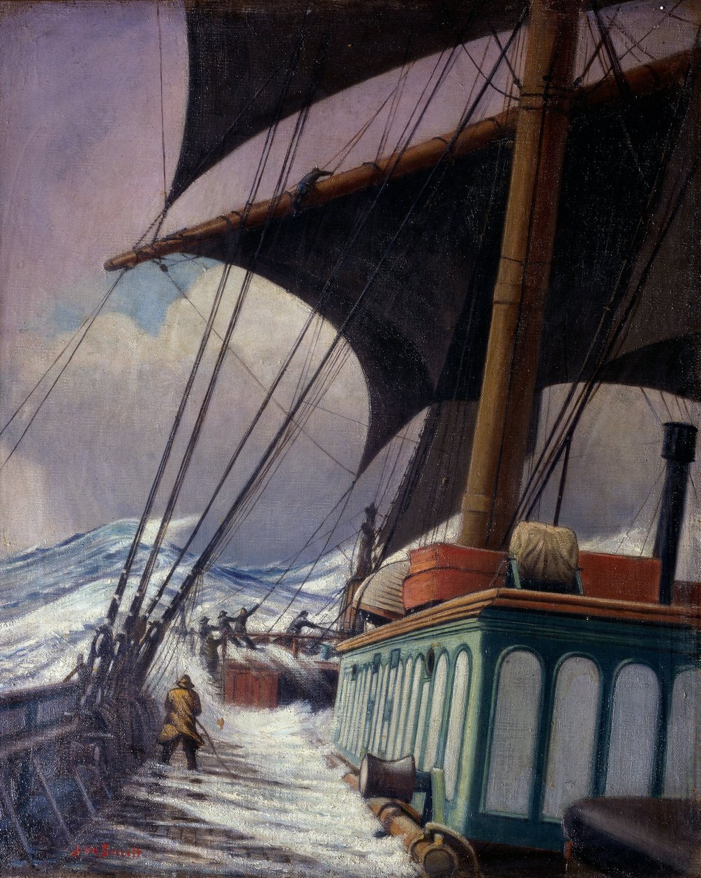 Sejlenes manøvrer under stormen, under en rejse fra Bristol til Sabine Pass, Texas (USA, USA), mellem april og juni 1920. af John Everett
