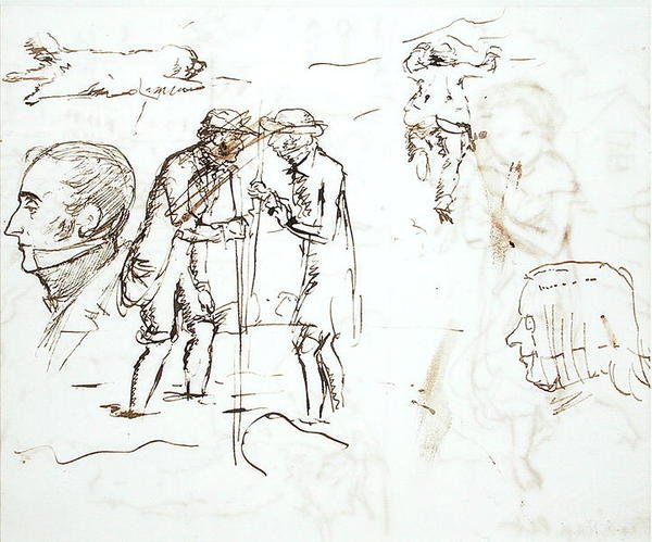 Et ark med studier med John Ruskin (1819-1900) og William Millais af John Everett Millais