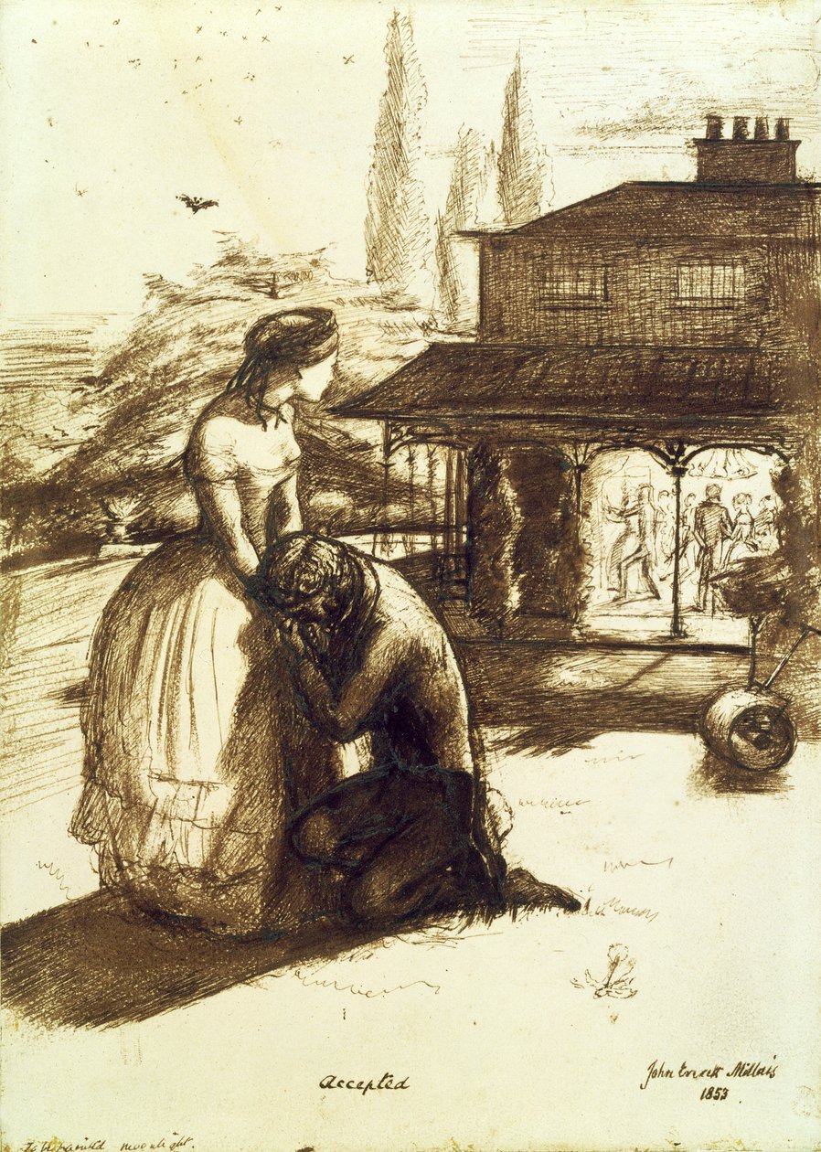 Accepteret, 1853 (pen og brunt blæk på papir) af John Everett Millais