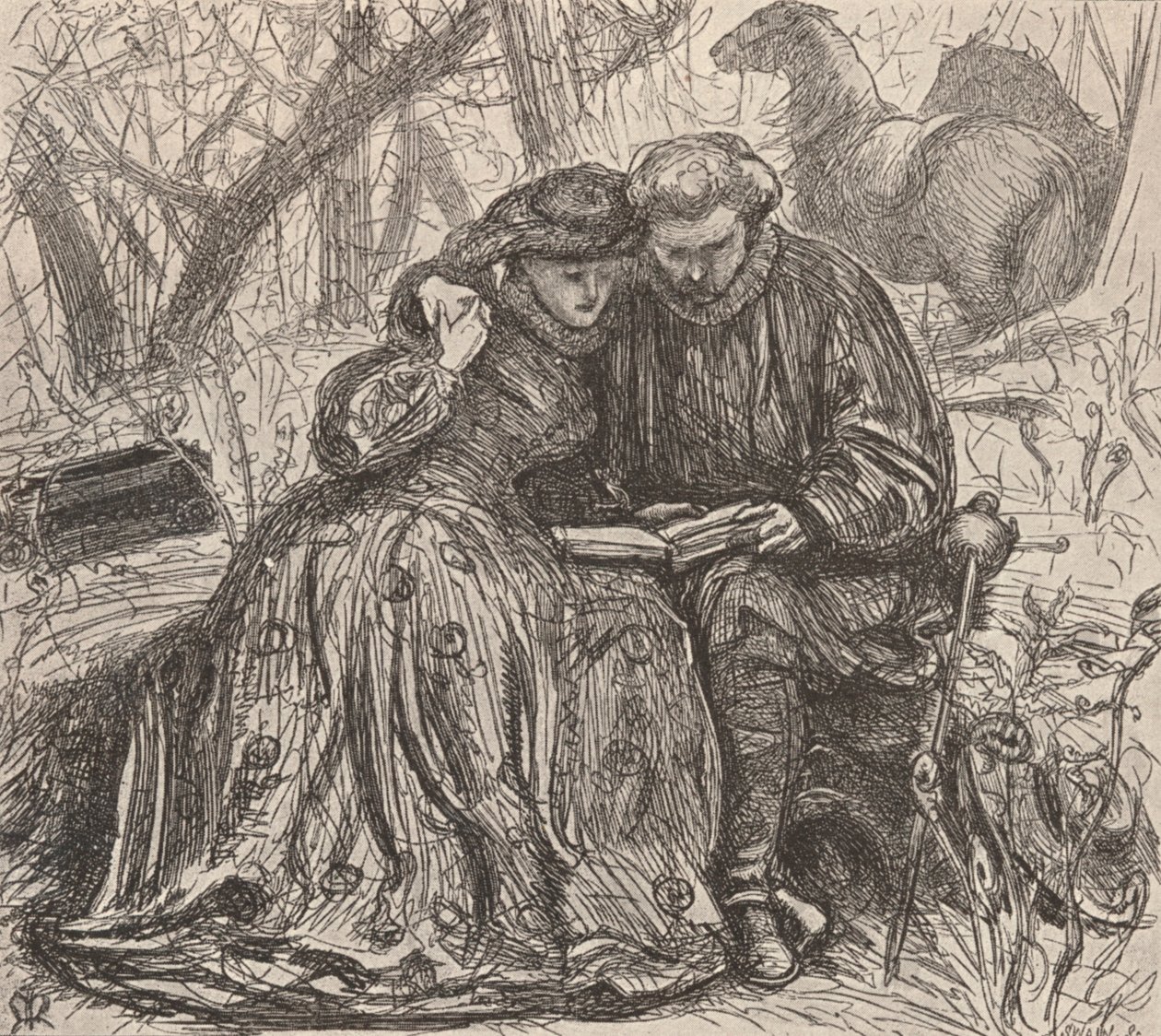 Illustration fra søster Annes prøvetid, c1850-1890, 1923 af John Everett Millais