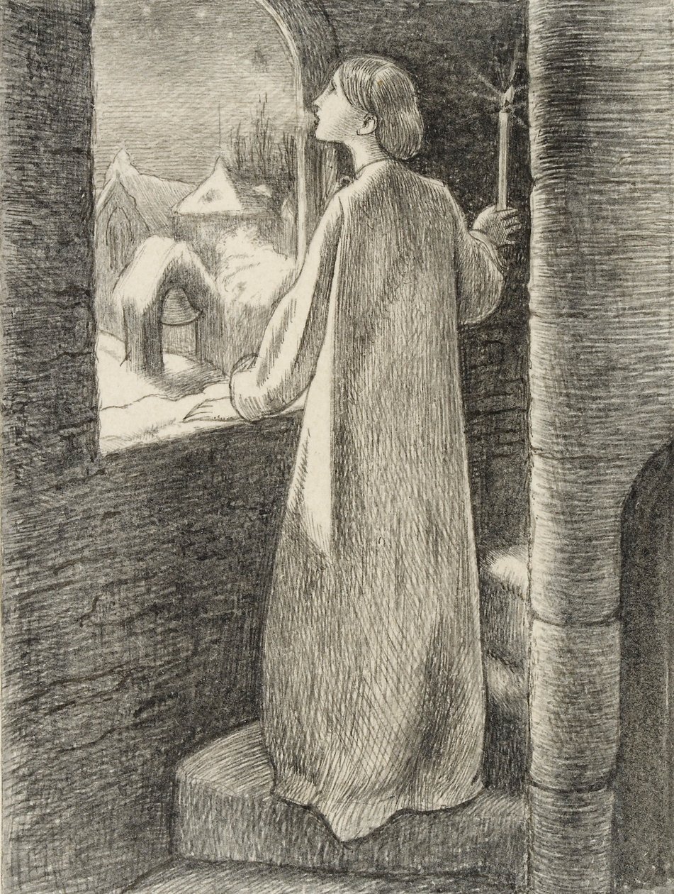 Sankt Agnes Aften, c1857 af John Everett Millais
