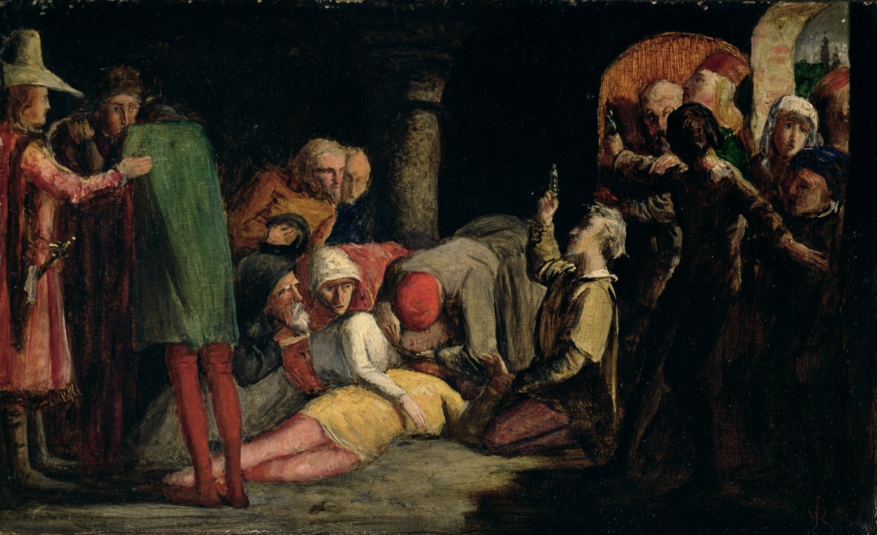 Romeon ja Julian kuolema, n. 1848 (öljy myllylevylle) af John Everett Millais