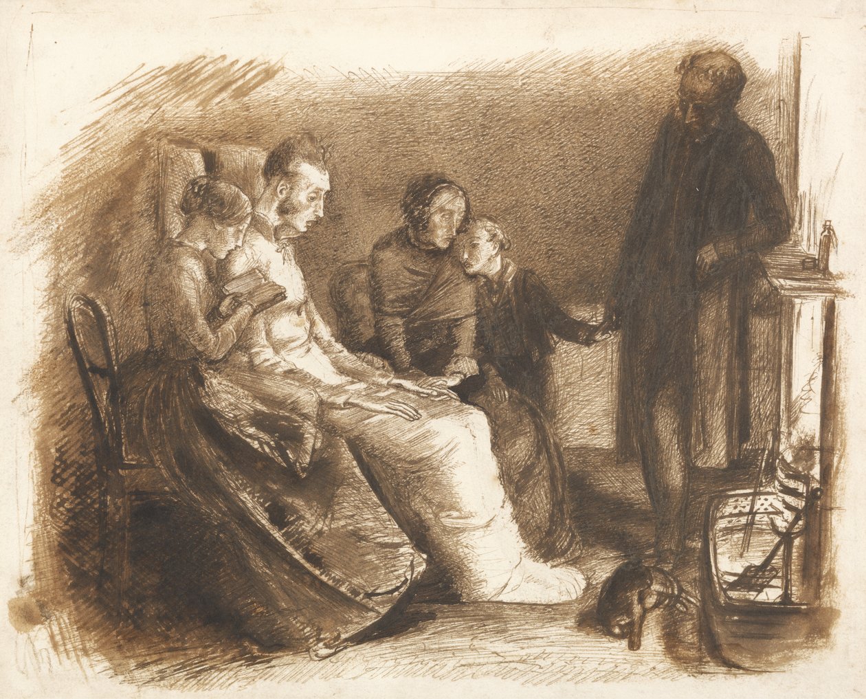 The Dying Man, ca. 1853 (pen og pensel og brunt blæk på papir) af John Everett Millais