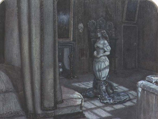 The Eve of St. Agnes: Interiør ved Knole nær Sevenoaks (akvarel på papir) af John Everett Millais