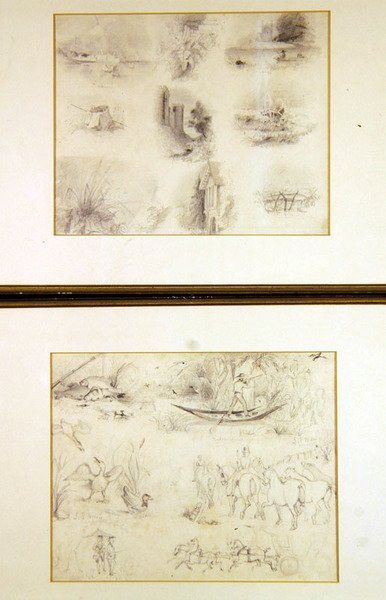 Forskellige skitser af landscener (juvenilia), ca. 1842 (blyant på papir) af John Everett Millais
