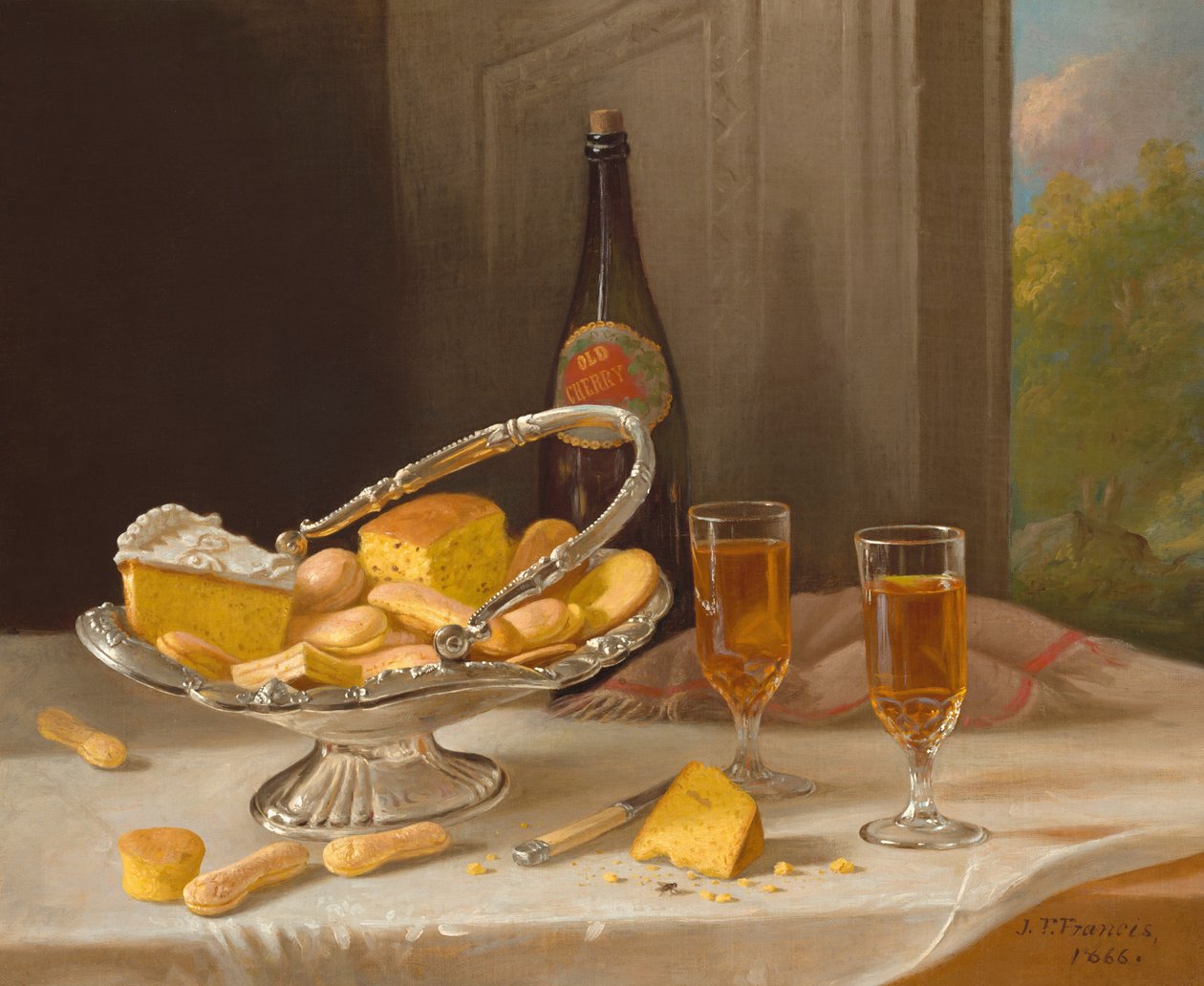 Stilleben med sølvkagekurv, 1866. af John F. Francis