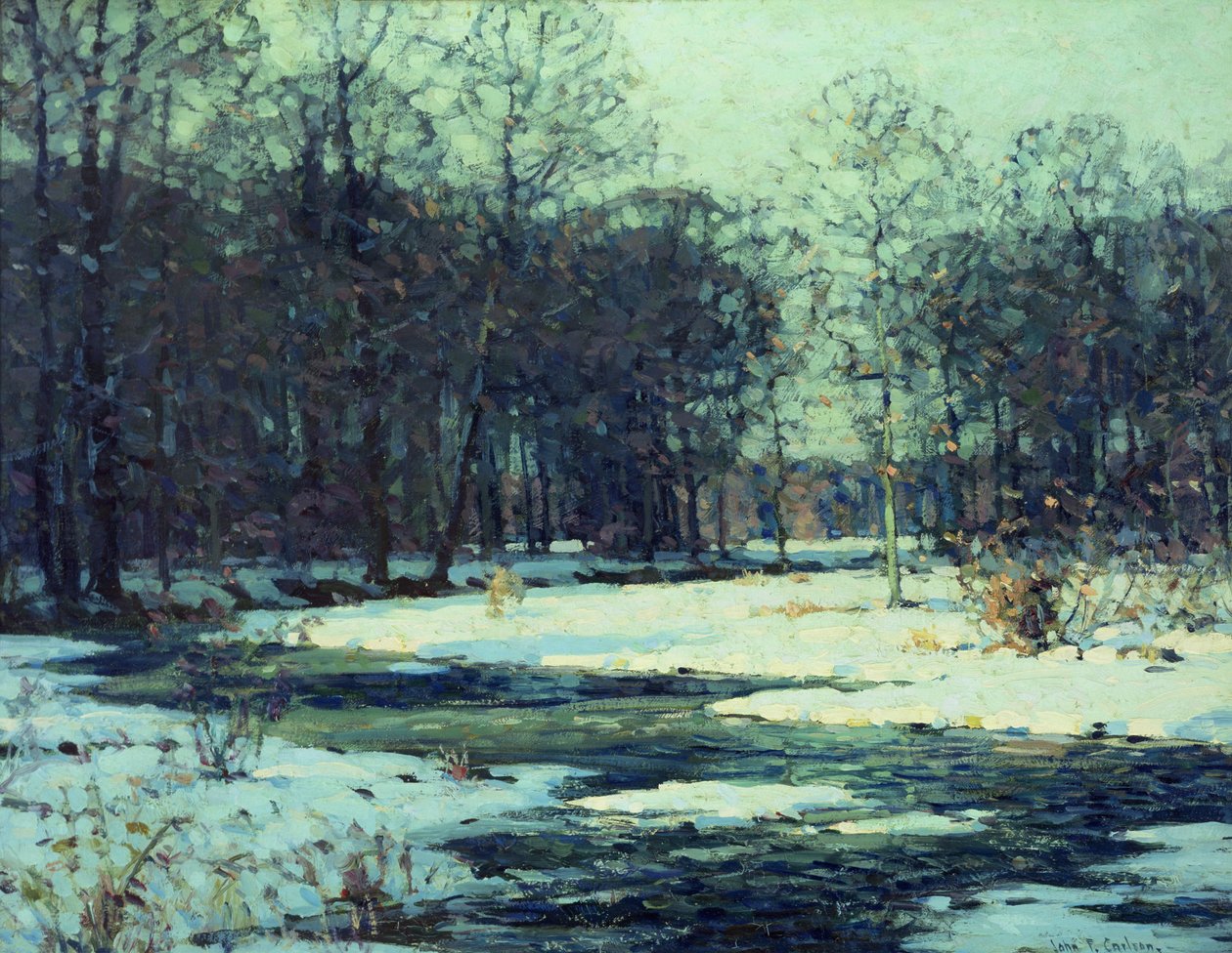 Winter River Landscape (olie på lærred) af John Fabian Carlson