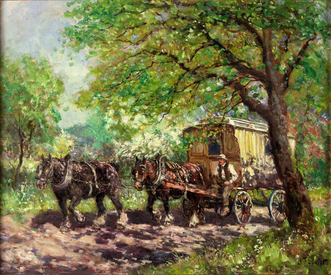 To heste og en campingvogn af John Falconar Slater