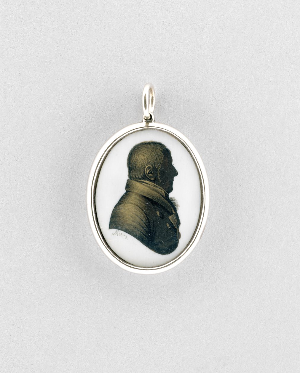 Vedhæng med silhuet, ca. 1795 (akvarel på elfenben, 9 karat rosa guld, perler, hår og glas) af John Field