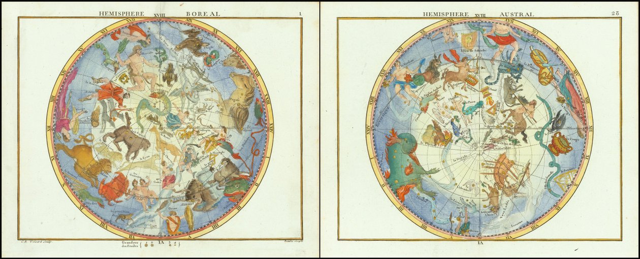 1776 - John Flamsteed - Den australske halvkugle og den boreale halvkugle af John Flamsteed