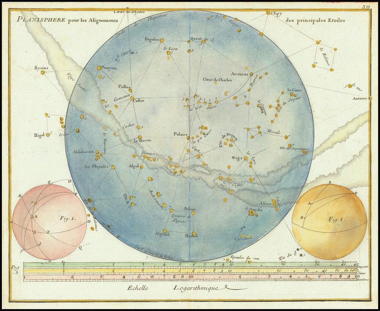 1776 - John Flamsteed - Planisfære til opstilling af de vigtigste stjerner af John Flamsteed