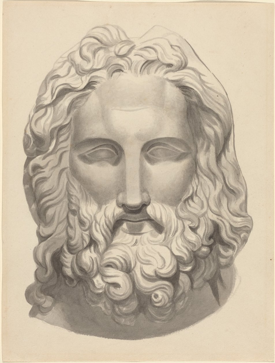 Antique Bearded Head (pensel og gråt blæk med grå vask) af John Flaxman