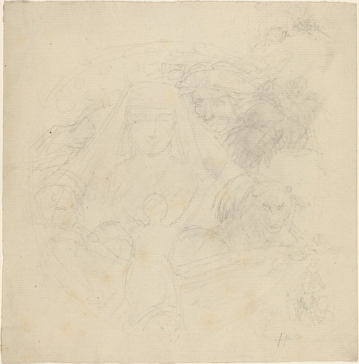 Figur set bagfra, der beder til en tilsynekomst af et hoved med løver nedenfor af John Flaxman