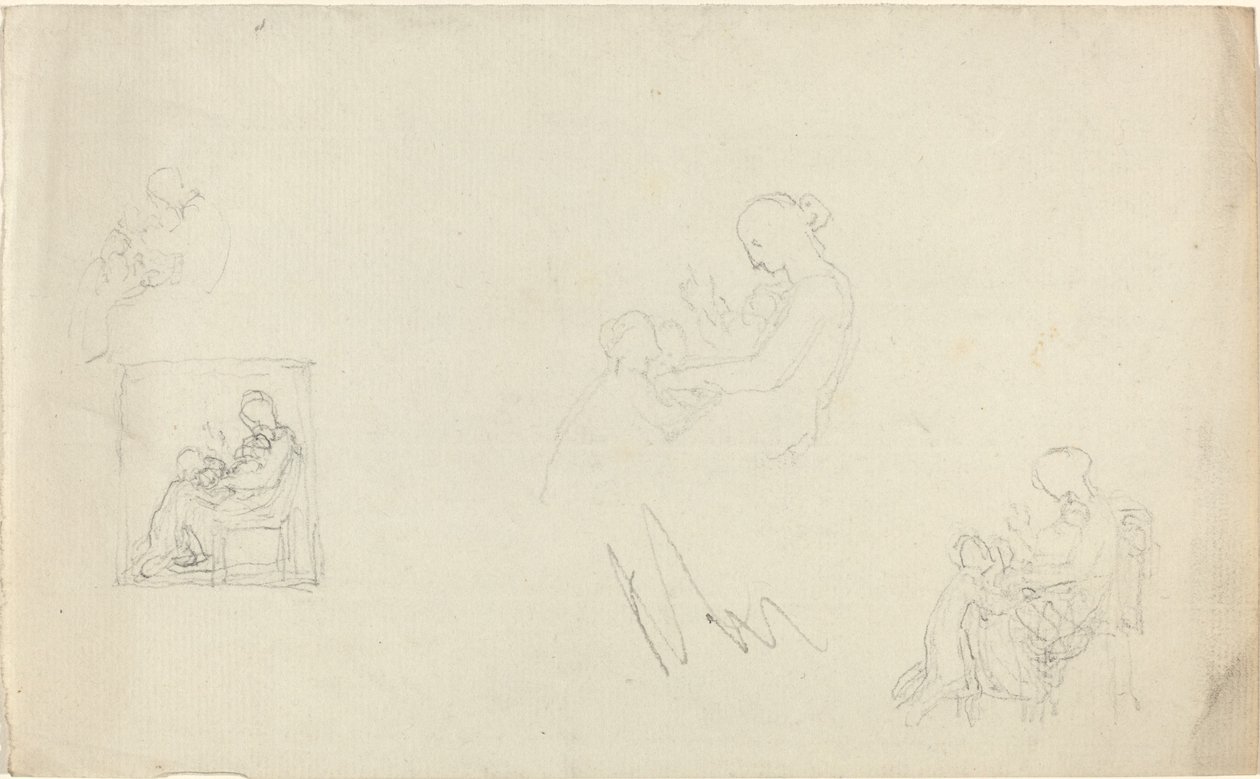 Fire studier af en siddende kvinde med børn ved hendes fødder (skitser til monumentet til Lady FitzHarris?) af John Flaxman
