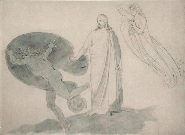 Get Thee Behind Me, Satan, ca. 1783-87 (blyant, pen, blæk og vask på papir) af John Flaxman