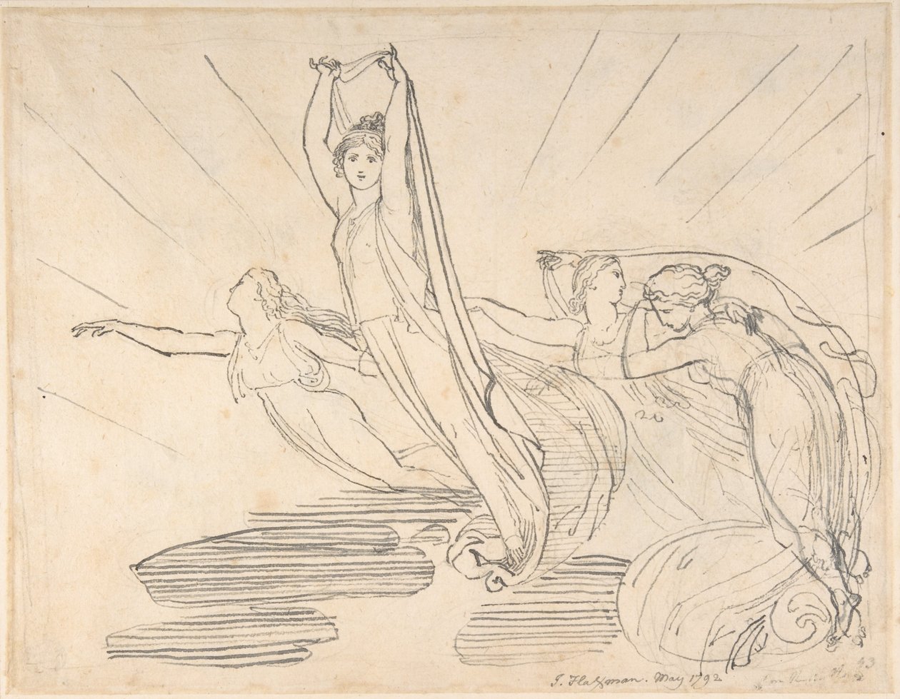 Morgen: Popes Odysseen, bog 12 (recto); studie til den endelige tegning (verso) af John Flaxman