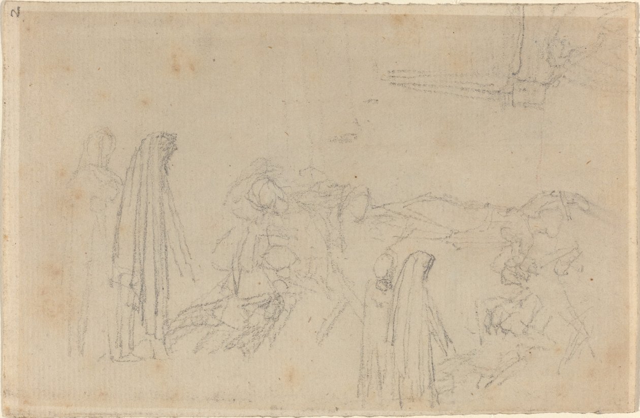 Skitser med en hættefigur (Virgil og Beatrice?) af John Flaxman