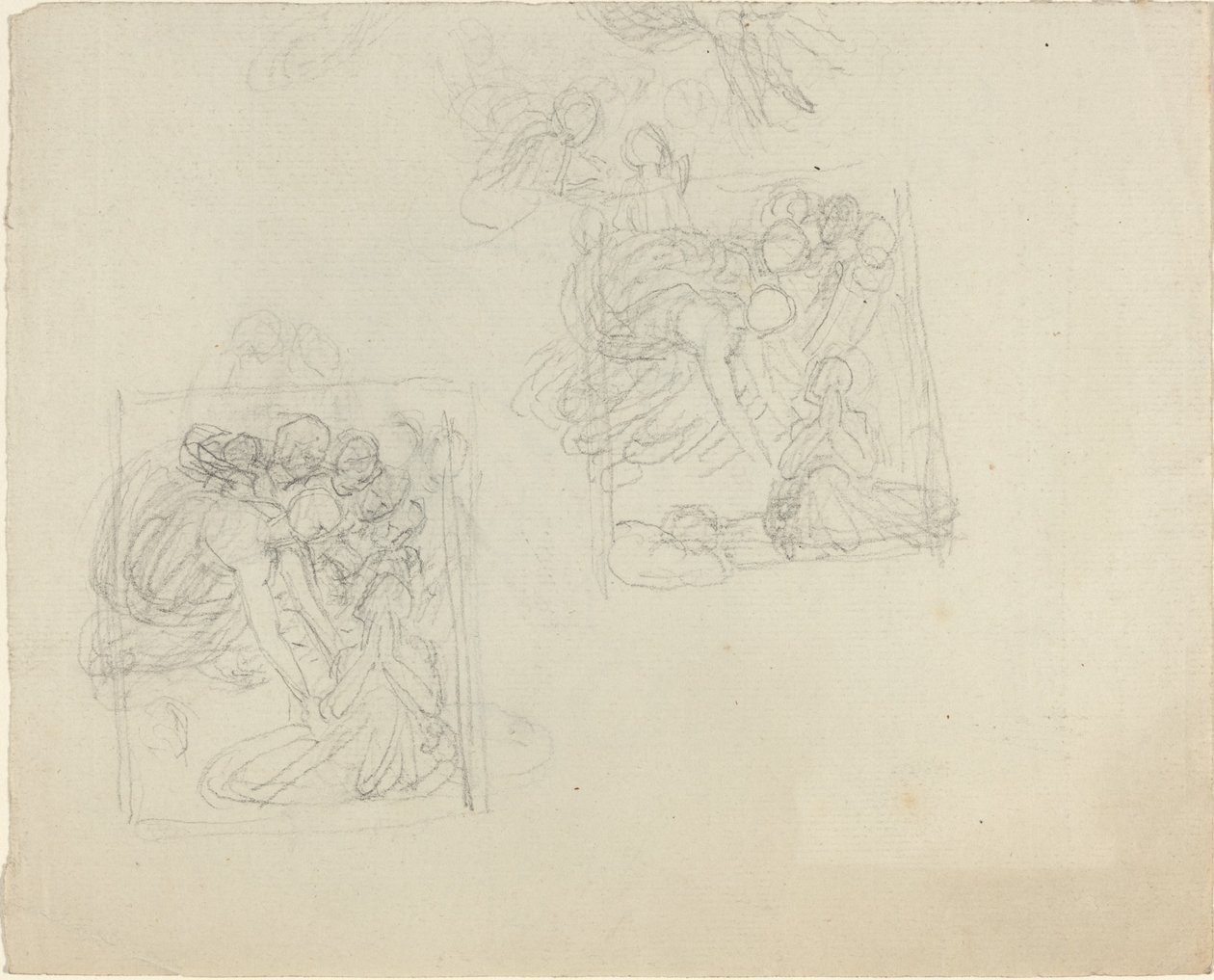 Studier til et monument med engle, der rækker ned til en bedende figur [recto and verso] af John Flaxman