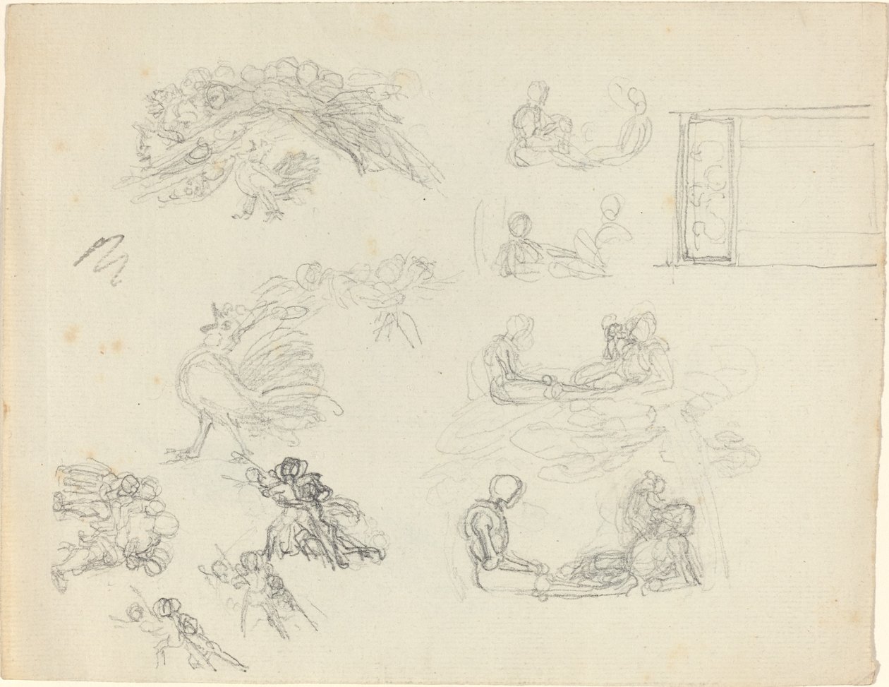Studier af galende hane og liggende figurer [recto and verso] af John Flaxman