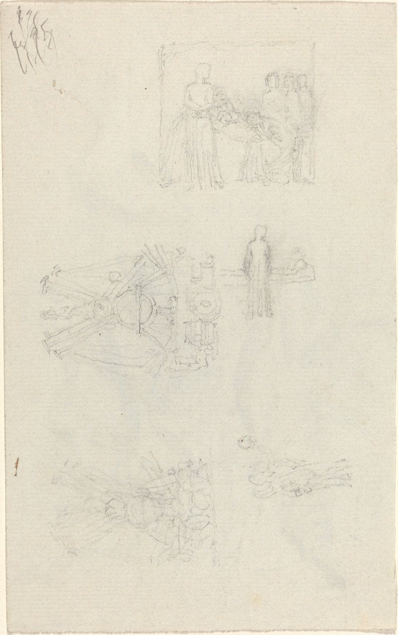 Studier af en sygesenge og dekorationer til facaden af Buckingham Palace [recto and verso] af John Flaxman