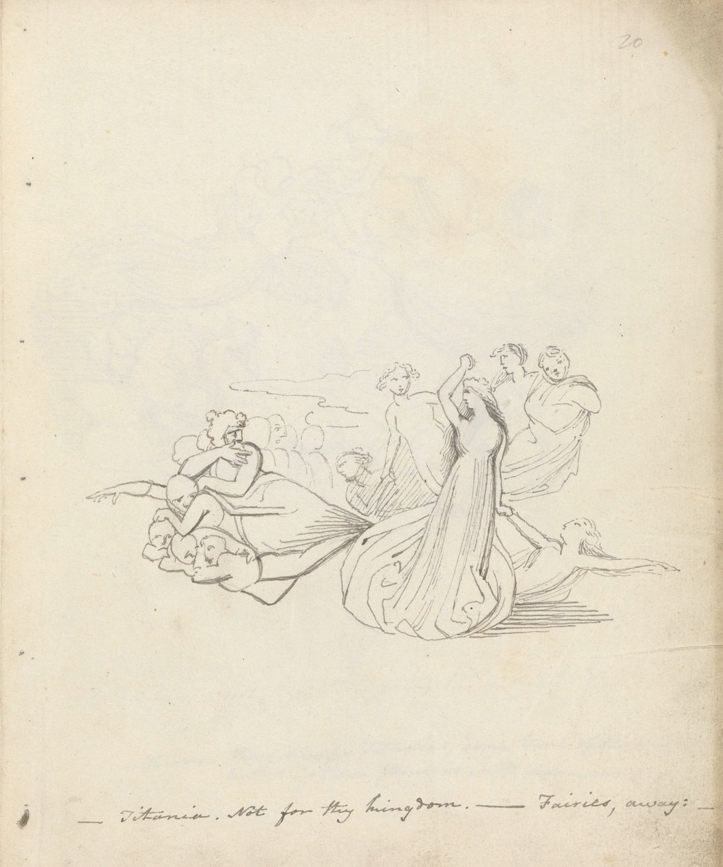 Titania. Ikke for dit rige. - Feer væk, 1783 (pen, blæk og vask på papir) af John Flaxman