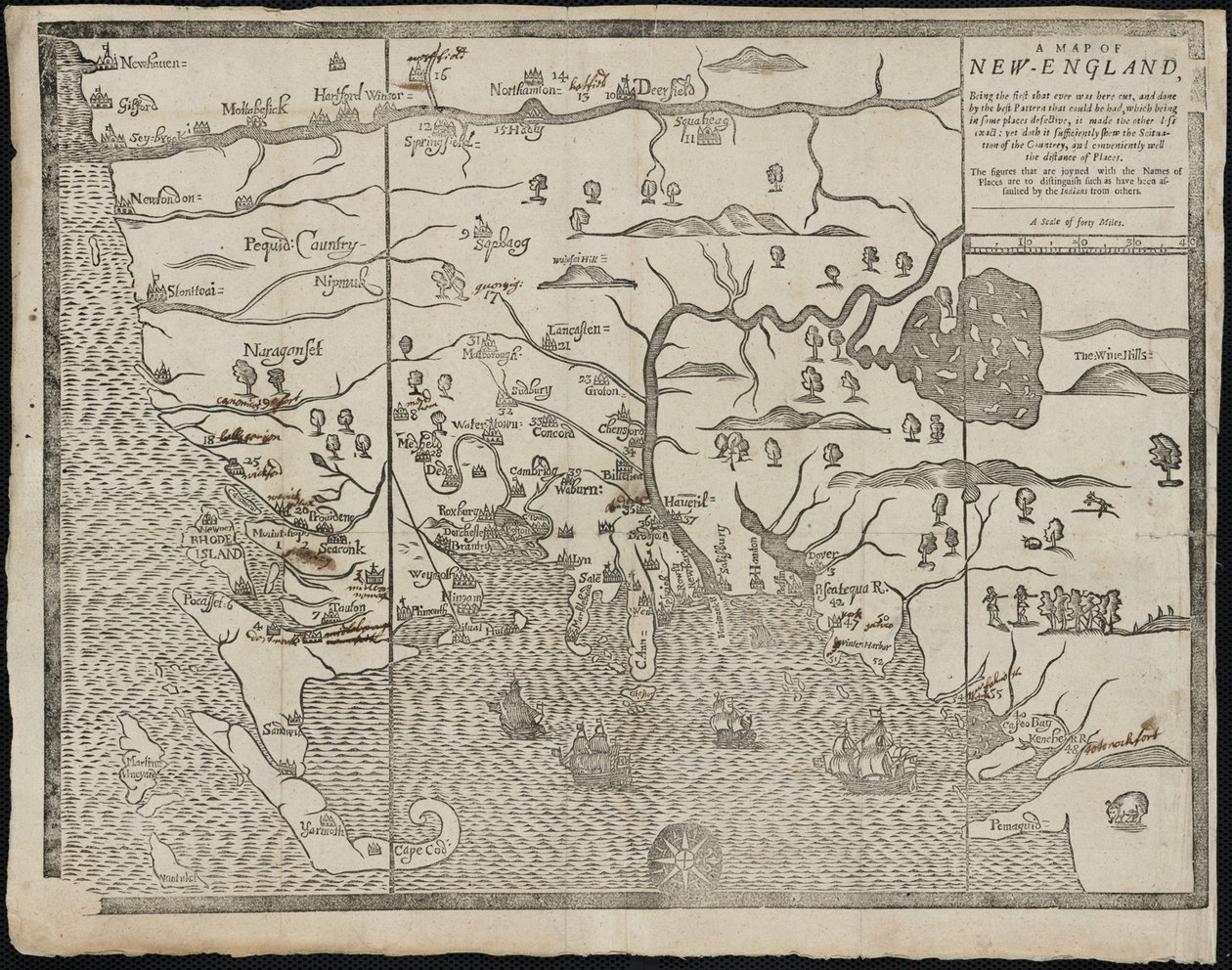 Kortet over New England Fra: William Hubbards The Present State of New-England, 1677 af John Foster