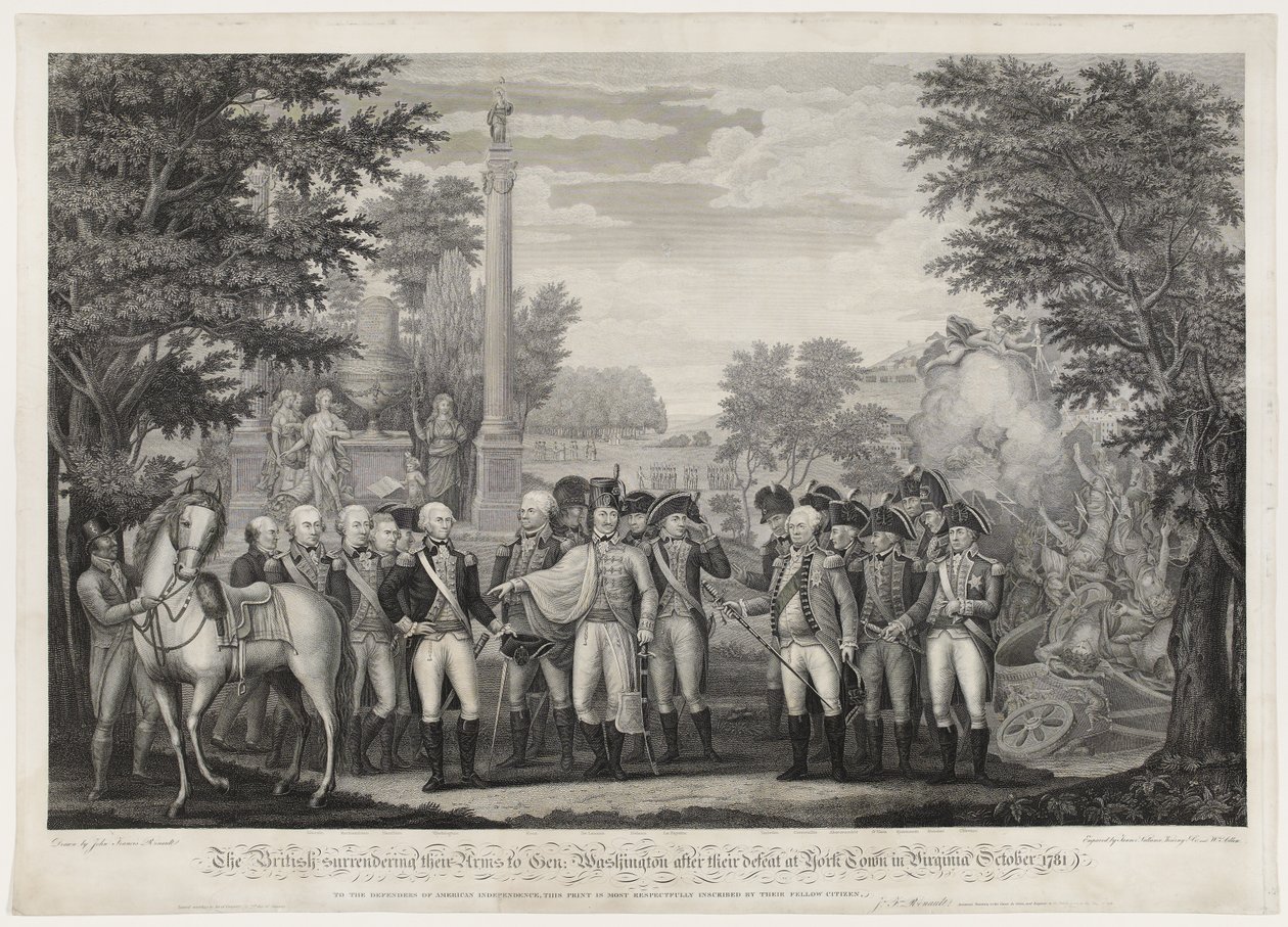 Briterne overgav deres våben til Gen: Washington efter deres nederlag ved York Town i Virginia oktober 1781. af John Francis (after) Renault