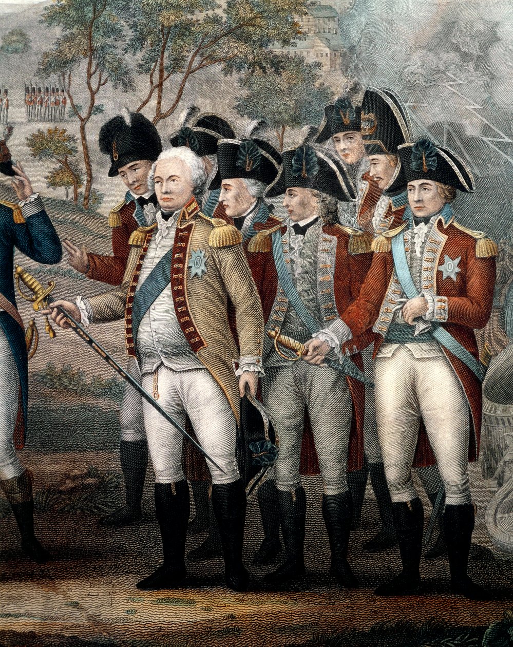 De britiske officerer Tarleton, Cornwallis, Abercrombie, O