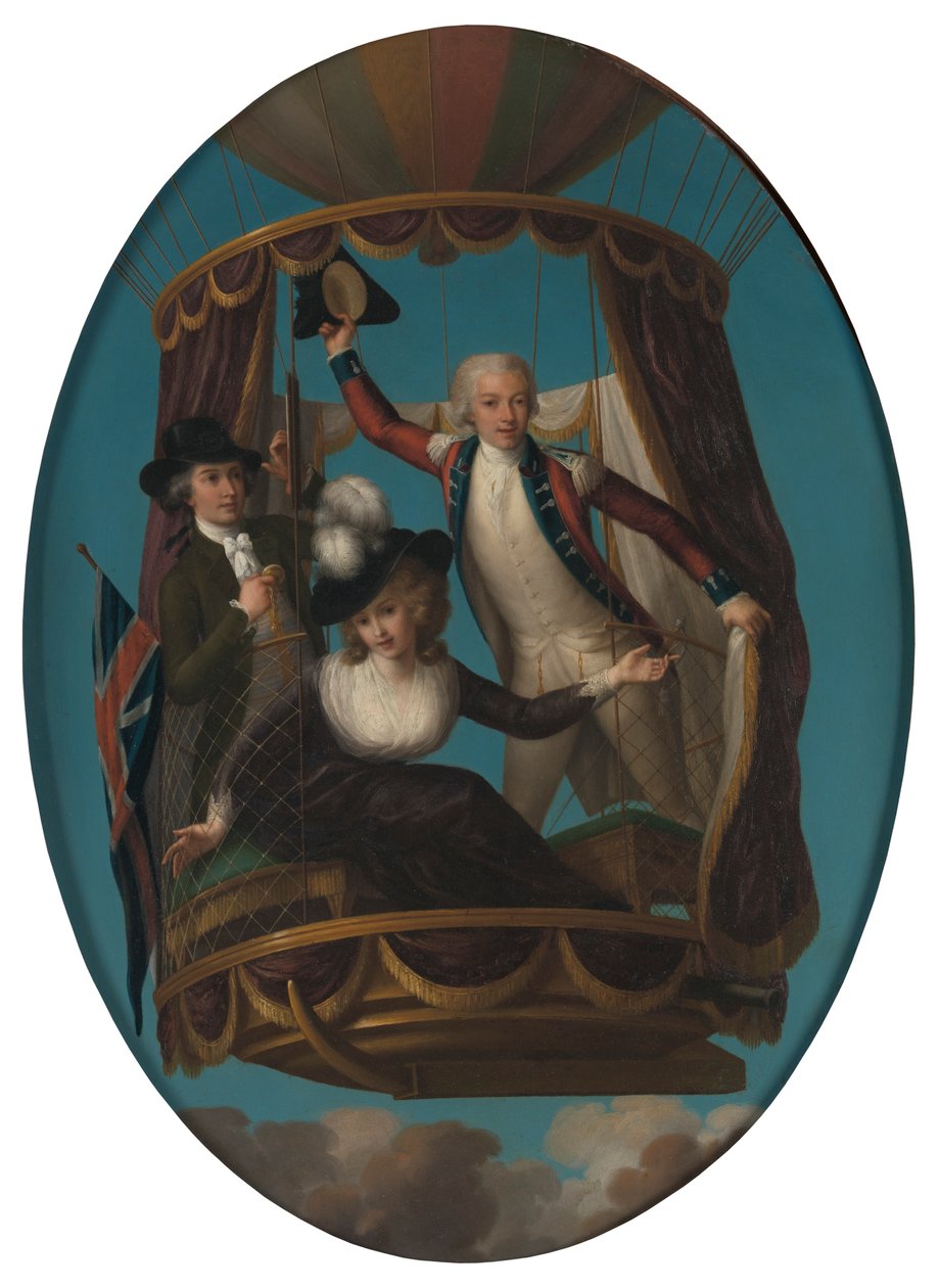 Kaptajn Vincenzo Lunardi med sin assistent George Biggin og fru Letitia Anne Sage i en ballon af John Francis Rigaud