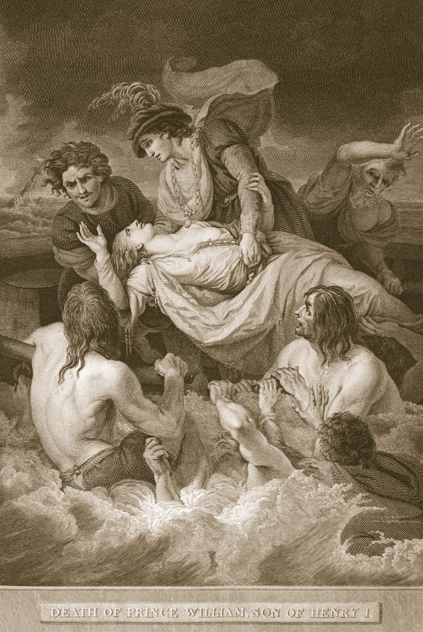 Prins Williams død, søn af Henry I, indgraveret af J. Stow, illustration fra David Humes 