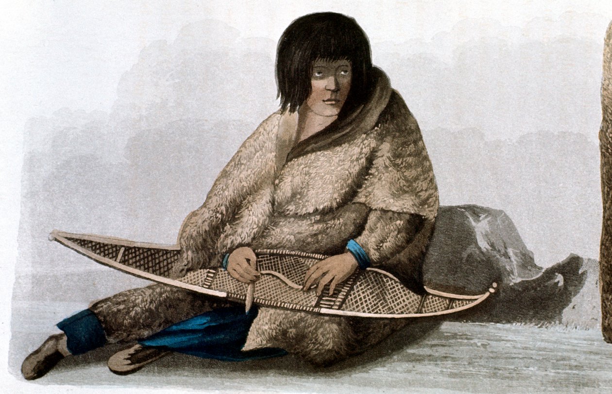 Indisk kobberpige, der reparerer snesko, 1823 af John Franklin