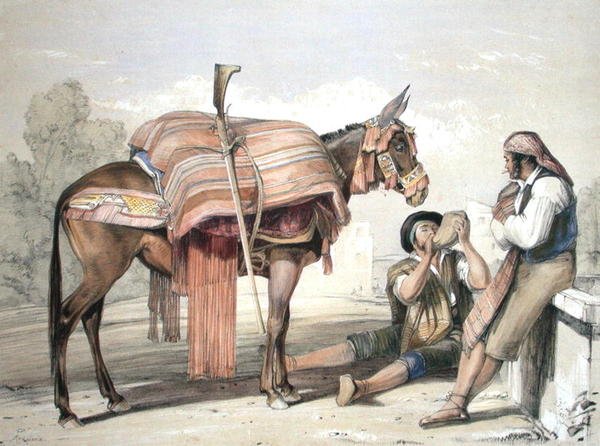 Omrejsende bønder med et muldyr, Andalusien af John Frederick (after) Lewis