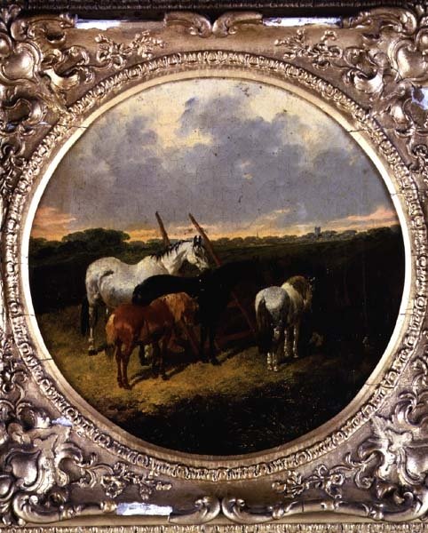 Heste ved en rulle på en eng af John Frederick Herring Jnr