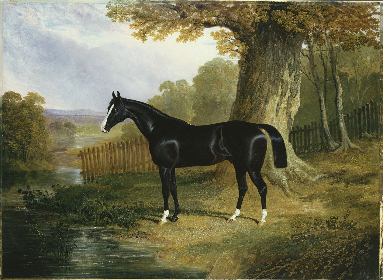 En mørk jæger i et flodlandskab, 1832 af John Frederick Herring Senior