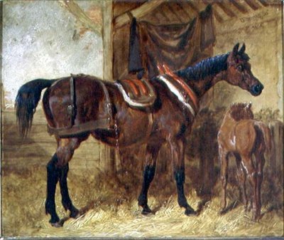En gammel hoppe og føl i en stald af John Frederick Herring Senior