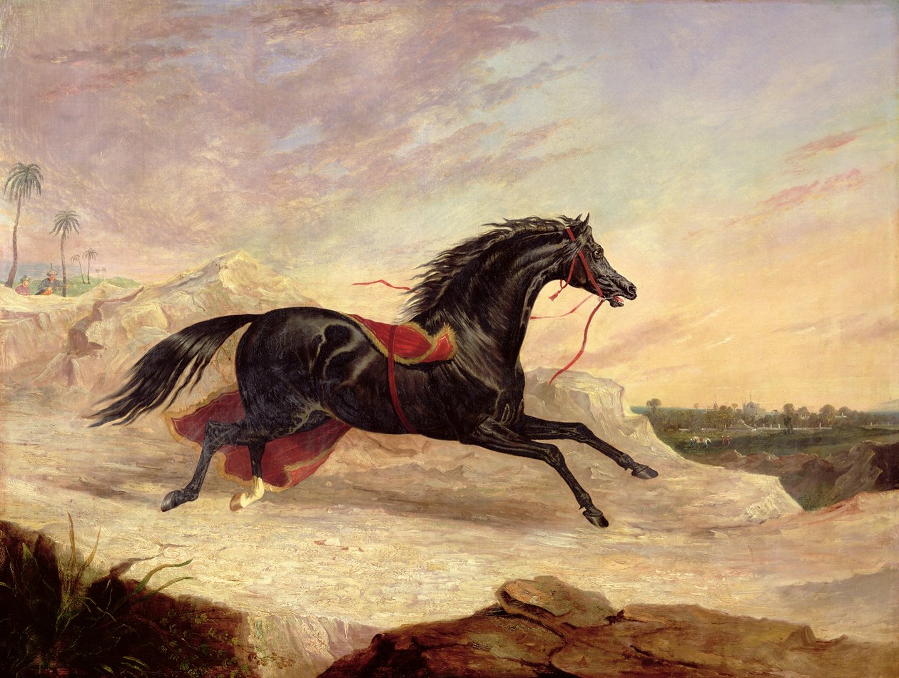 Arabere jagter en løs arabhest i et østligt landskab af John Frederick Herring Senior