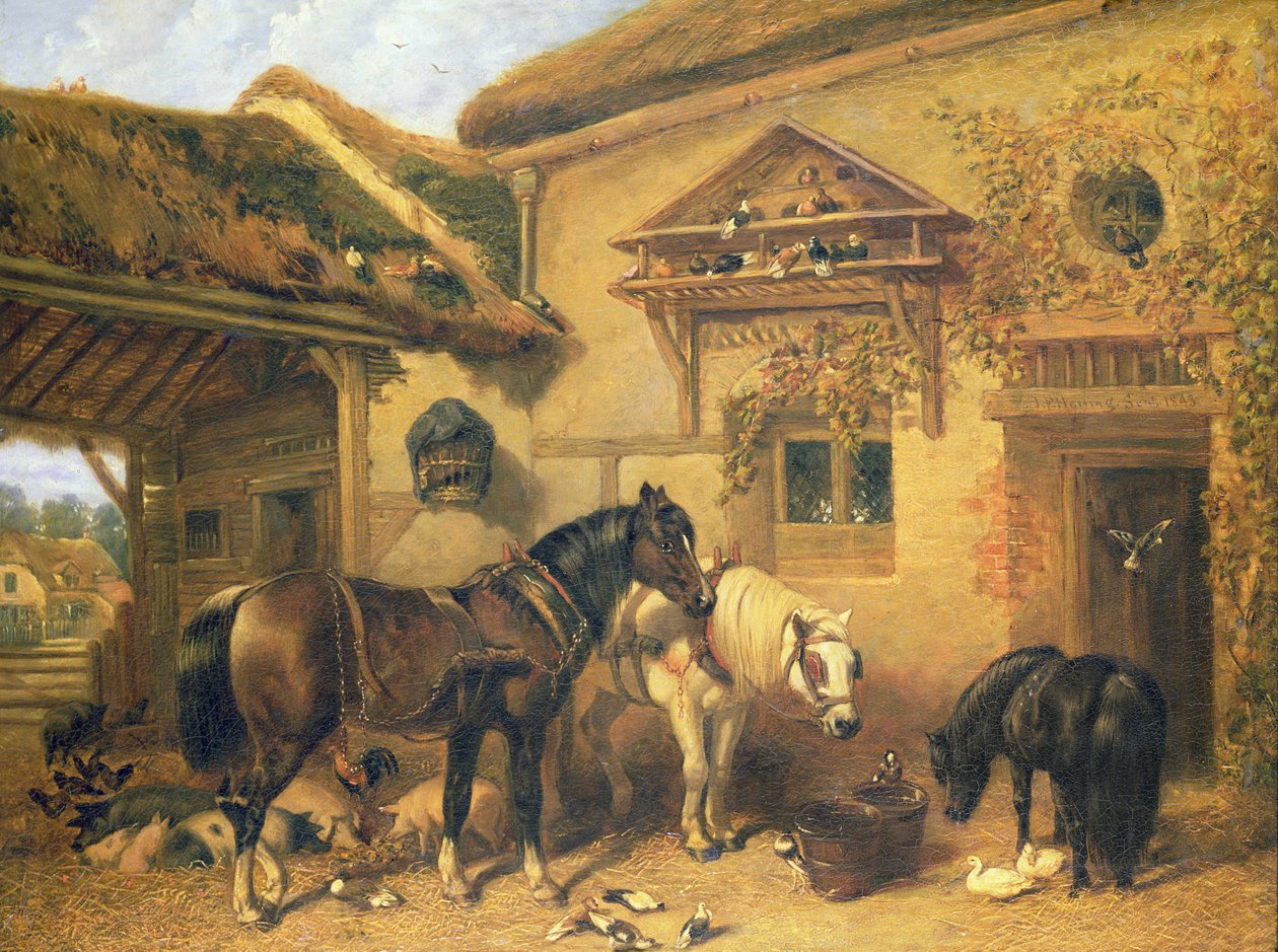 Cottage Door and Farmstead, 1843 af John Frederick Herring Senior