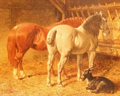 Heste og en ged i en stald af John Frederick Herring Senior