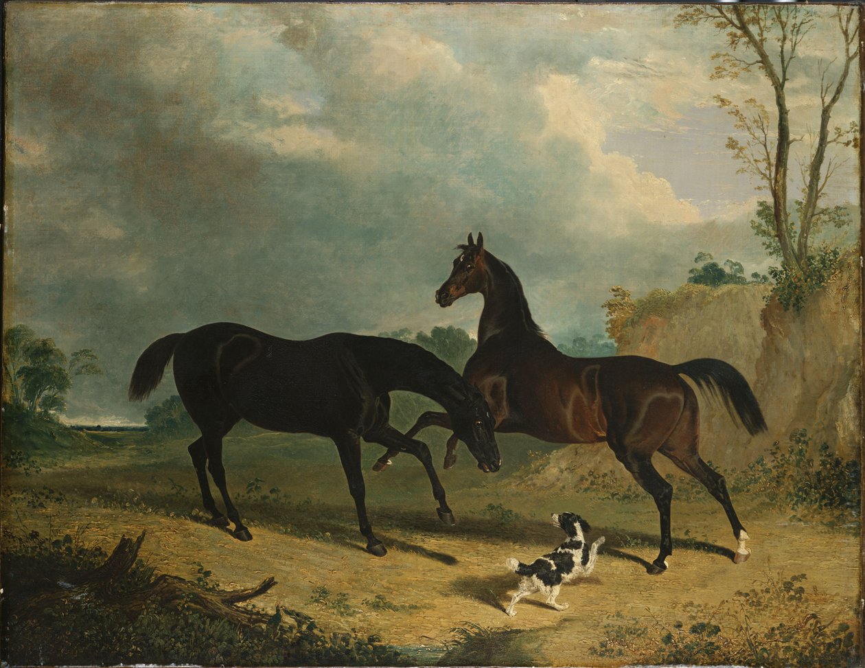 Jægere og en spaniel i et skovklædt landskab, 1835 af John Frederick Herring Senior