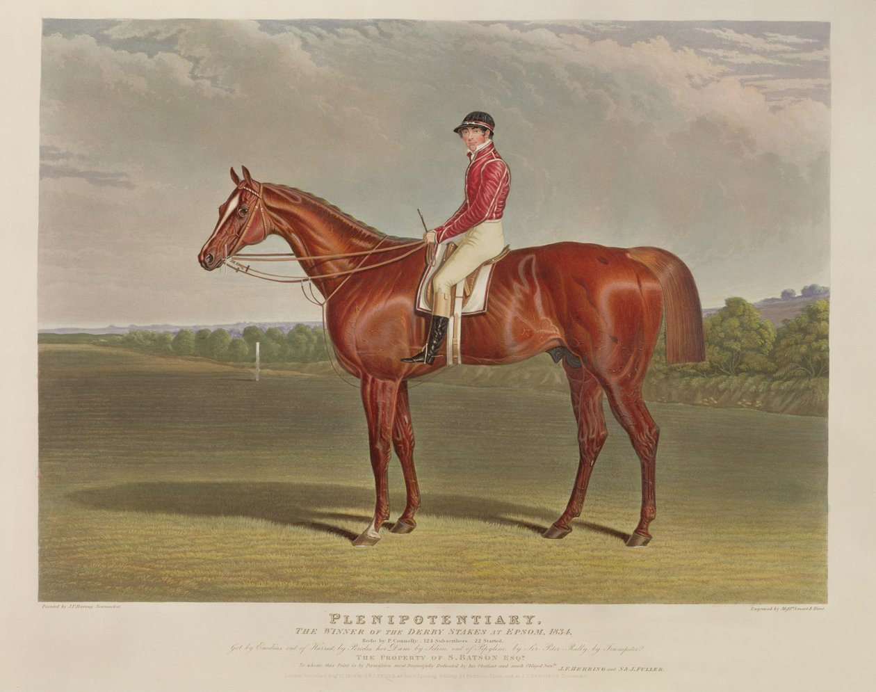 "Plenipotentiary", vinderen af Derby Stakes i Epsom, 1834, graveret af R.W. Smart og Charles Hunt (1803-77), udgivet af S. und J. Fuller, 1834 (akvatint). af John Frederick Herring Senior