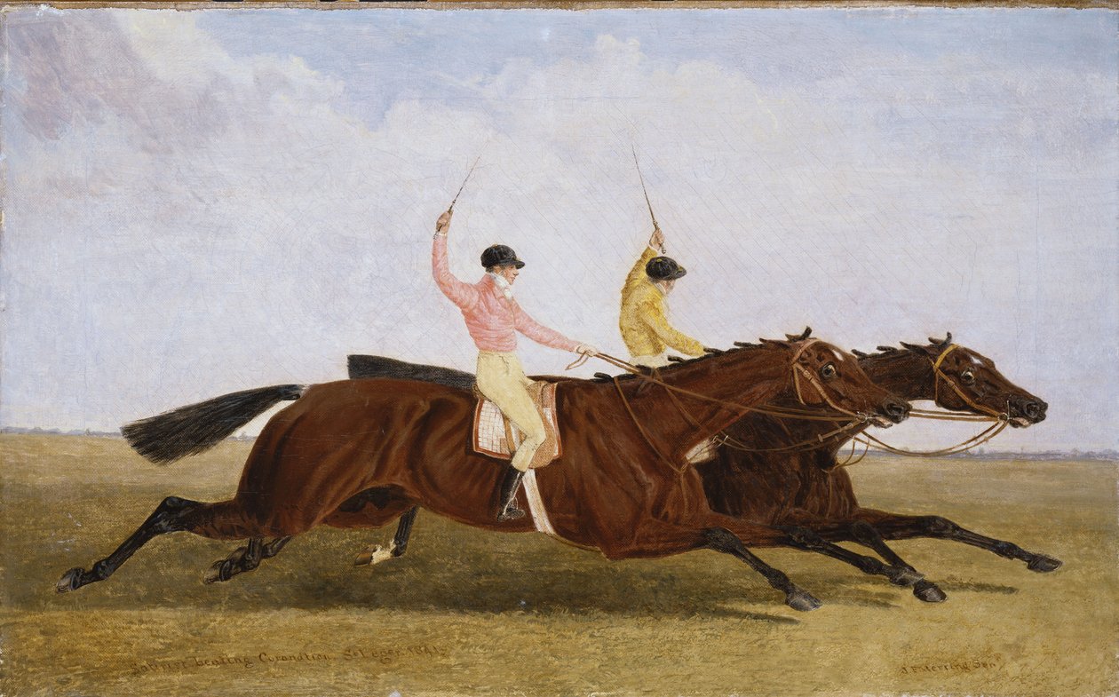 Satiriker med William Scott Up Beating Coronation med John Day Up - The St. Leger 1841 af John Frederick Herring Senior