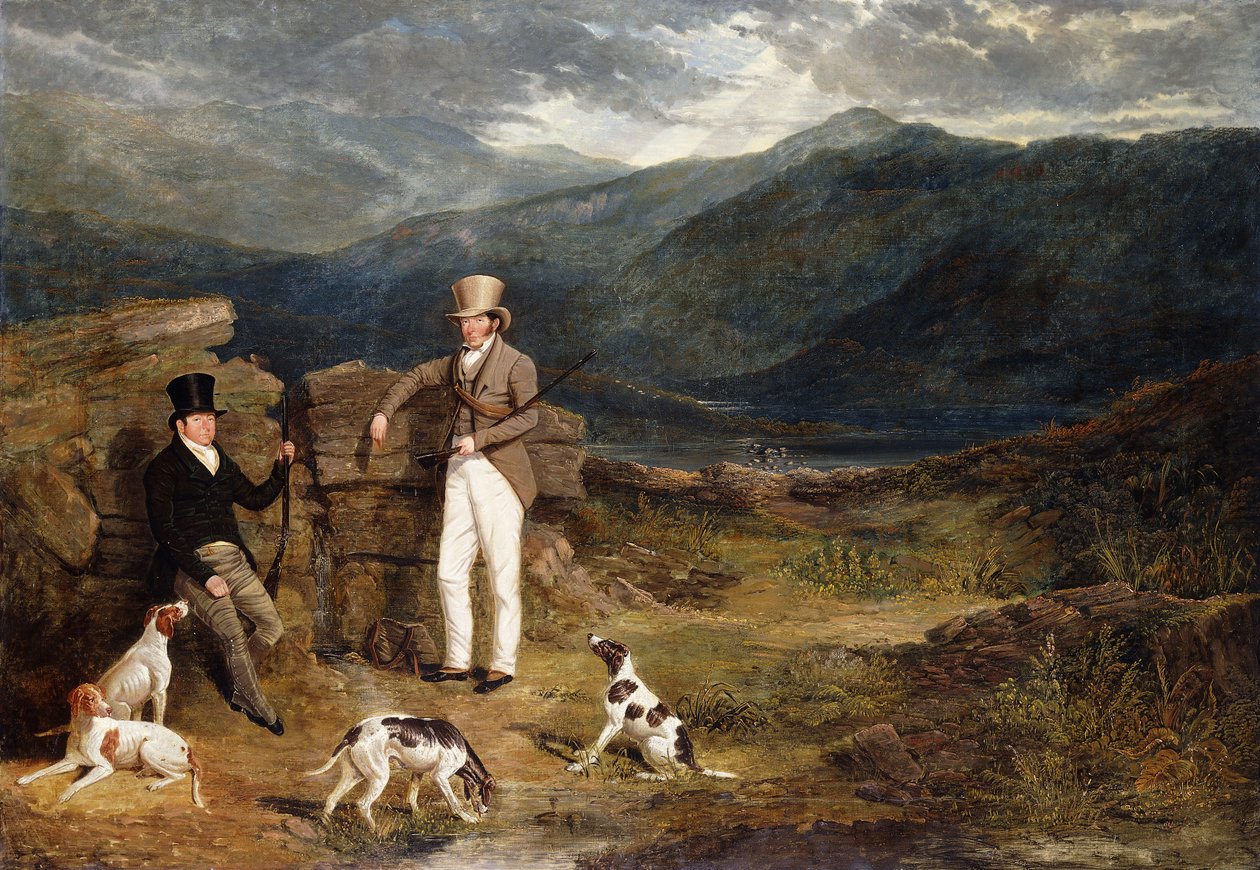 To herrer med pegepinde på en rypemose, 1824 af John Frederick Herring Senior