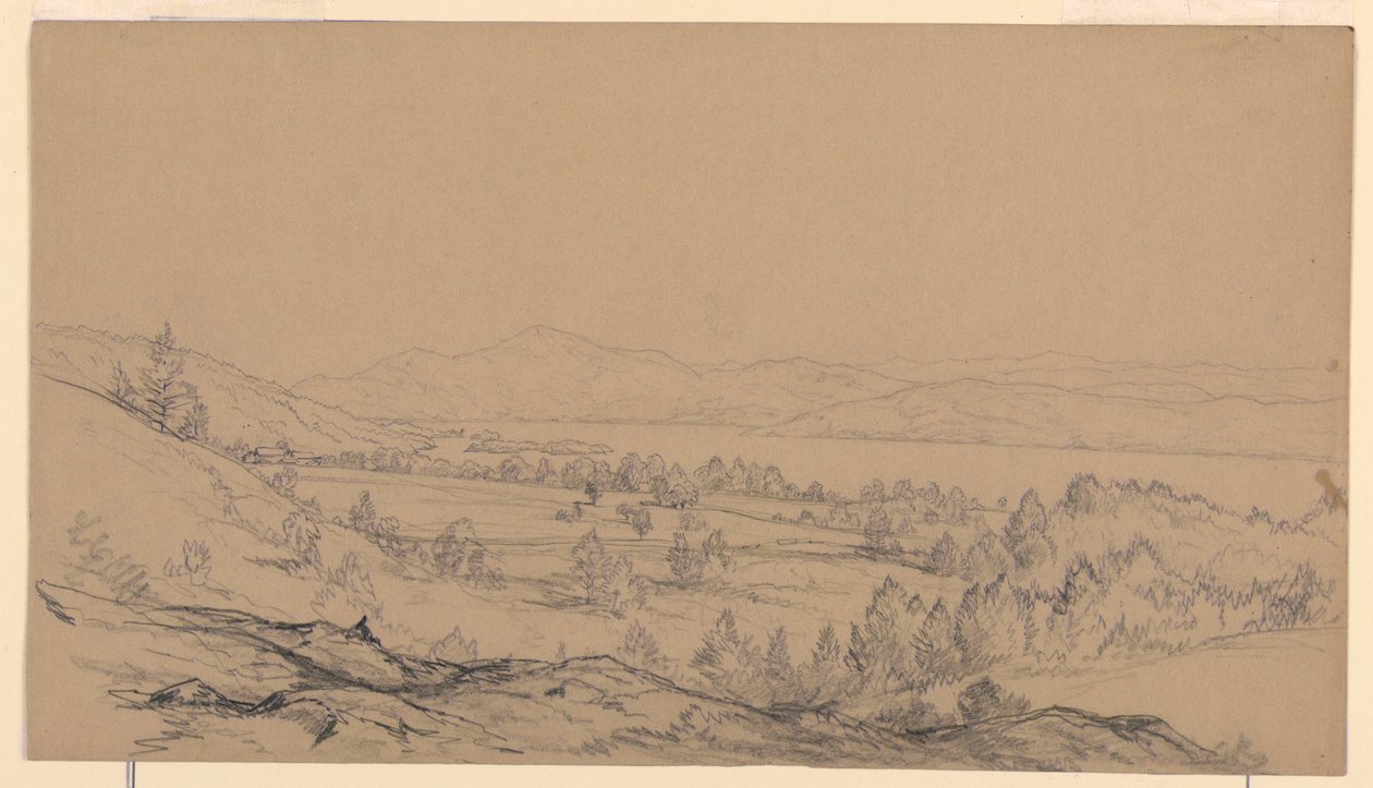 Tegning, Lake George, New York, mod nordøst, 1850-65 af John Frederick Kensett