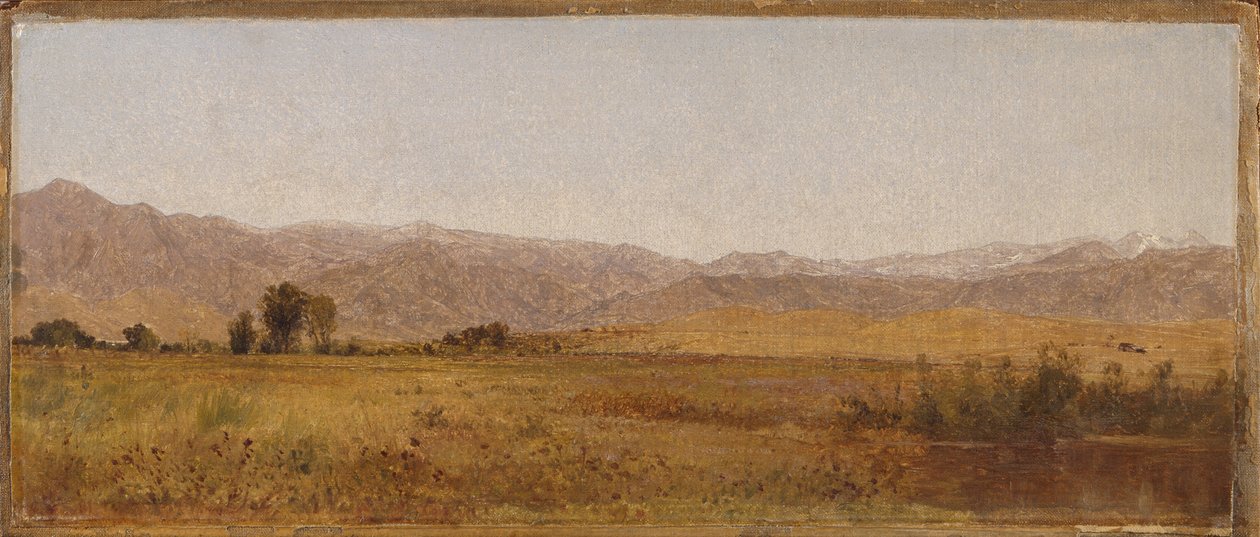 Sneklædt bjergkæde og forbjerge fra Valmo-dalen af John Frederick Kensett