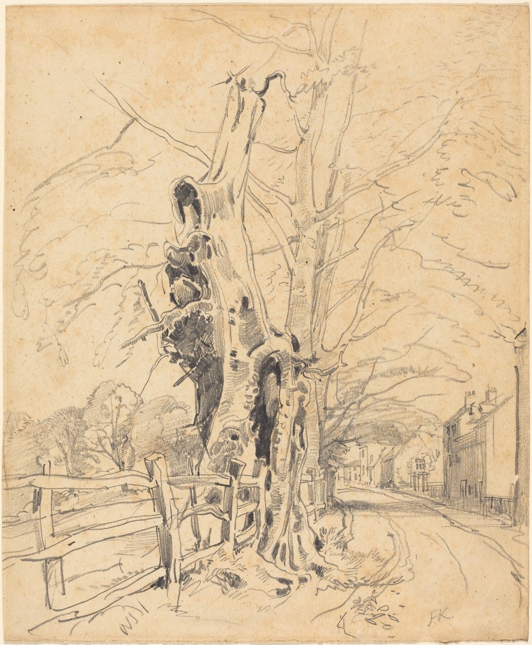 Træer ved et stakit af John Frederick Kensett