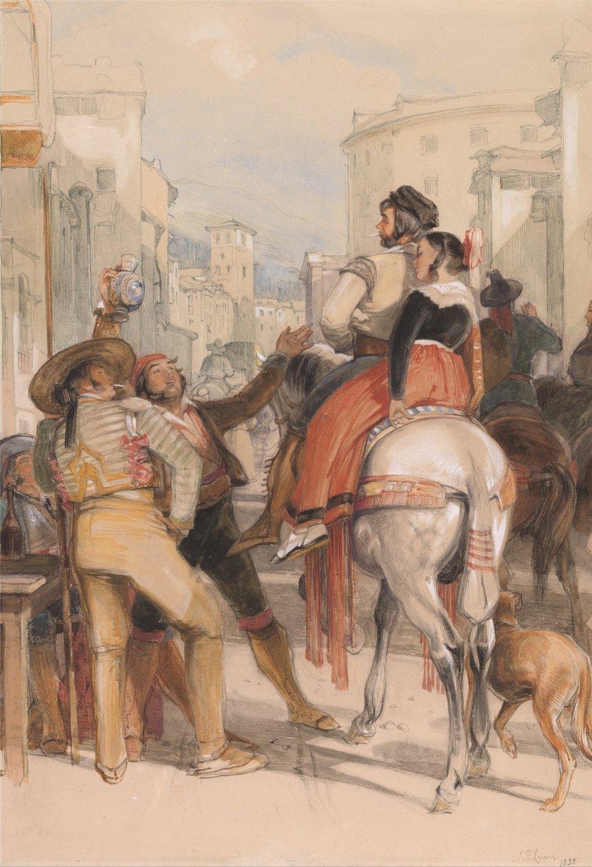 Et gadebillede i Granada på tyrefægtningsdagen af John Frederick Lewis
