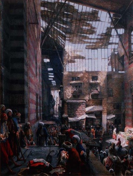 Udsigt over gaden og moskeen i Ghooreyah, Kairo af John Frederick Lewis